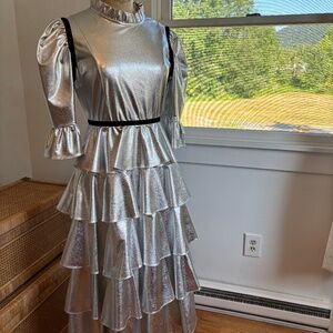 Batsheva Silver PVC Sample Prairie Dress Small/Medium